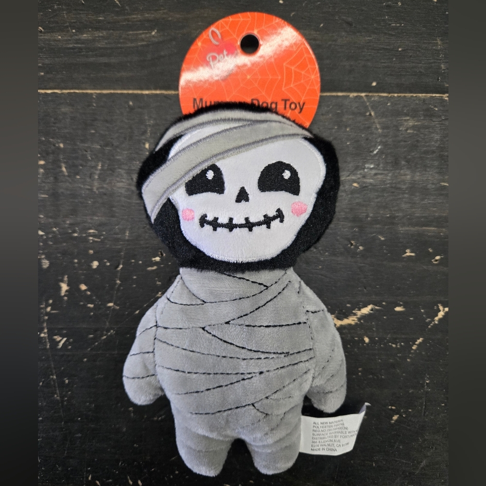 Gray Plush Mummy Dog Squeakee Toy